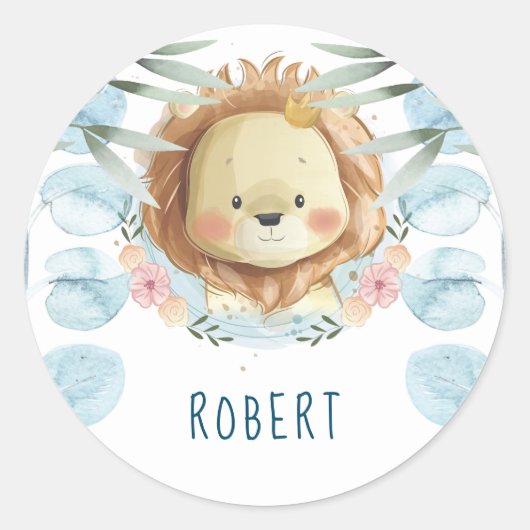 ライオン誕生日 パーソナライズされた ラウンドシール (正面)