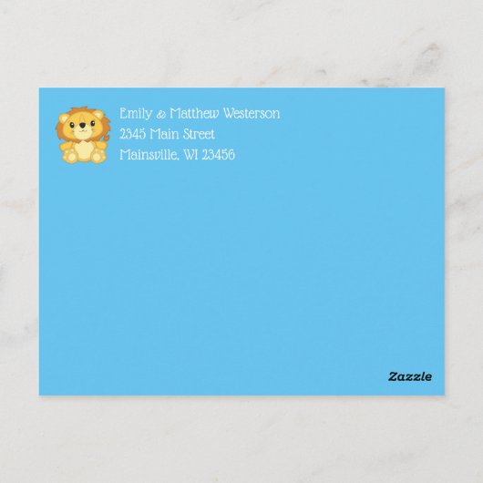 ライオン赤ちゃんシャワー動物園サーカスブルーボーイ ポストカード (裏面)