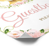 ライオン赤面ピンクフローラベビーシャワーゲストブックサイン ポスター (角)