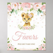 ライオン赤面ピンクフローラベビーシャワーパーティーの好意 ポスター (正面)
