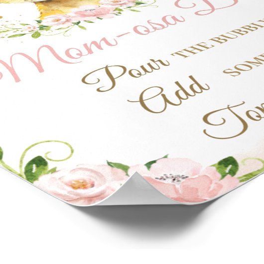 ライオン赤面ピンクフローラベビーシャワーモモモモザバーサイン ポスター (角)