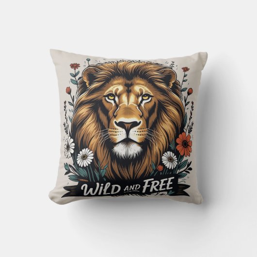 ライオン野生とフリー(2) クッション (正面)