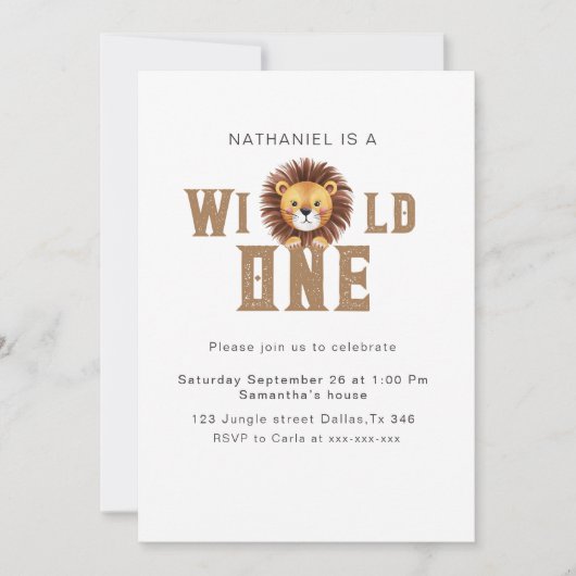 ライオン野生の1つの誕生日 招待状 (正面)