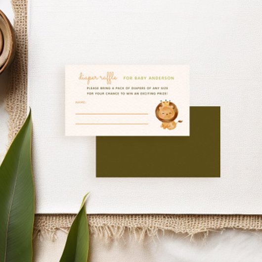 ライオン野生ジャングル赤ちゃんシャワーおむつラッフル エンクロージャーカード