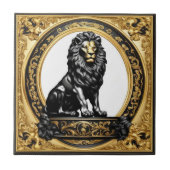 ライオン金ゴールドと黒い装飾枠 タイル (正面)