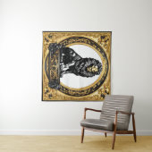 ライオン金ゴールドと黒い装飾枠 タペストリー (インサイチュ(横))