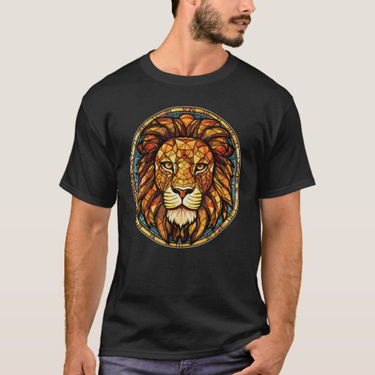 ライオン頭ステンドグラスユニークアフリカ動物 Tシャツ (正面)