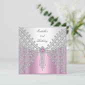 ライオン顔ジュエルイメージバースデーパーティーピンク 招待状 (スタンド正面)