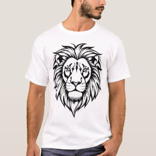 ライオン顔白黒ベクトルイラスト Tシャツ