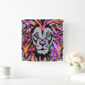 ライオン顔 – リアリスティックライオンスケッチウォールクロック スクエア壁時計 (ホーム)