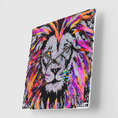 ライオン顔 – リアリスティックライオンスケッチウォールクロック スクエア壁時計 (傾斜)