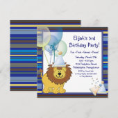 ライオン風船の男の子3歳誕生日パーティー招待状 招待状 (正面/裏面)