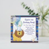 ライオン風船の男の子3歳誕生日パーティー招待状 招待状 (スタンド正面)