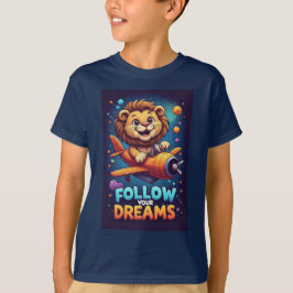 🦁 ライオン飛行機アドベンチャー キッズ グラフィック ✈️ Tシャツ