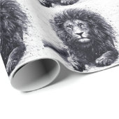 ライオン黒白イラストレーション。 ラッピングペーパー (ロールコーナー)