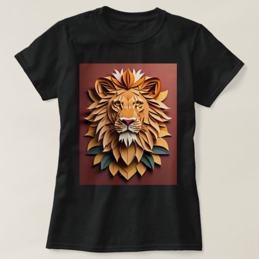 ライオン3D紙アートデザインTシャツ Tシャツ (デザイン正面)