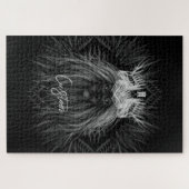 ライオン、クラウンモノグラムブラック ジグソーパズル (横)