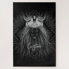 ライオン、クラウンモノグラムブラック ジグソーパズル