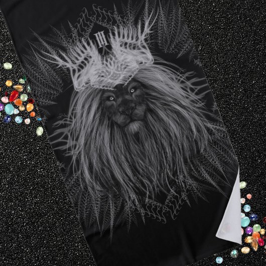 ライオン、クラウンモノグラムブラック ビーチタオル