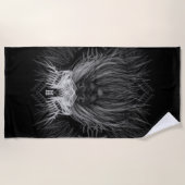 ライオン、クラウンモノグラムブラック ビーチタオル (正面)