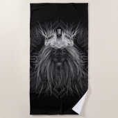 ライオン、クラウンモノグラムブラック ビーチタオル (正面)