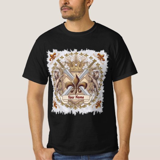 ライオン・グリフィン・シールド 家紋 姓 Tシャツ (正面)