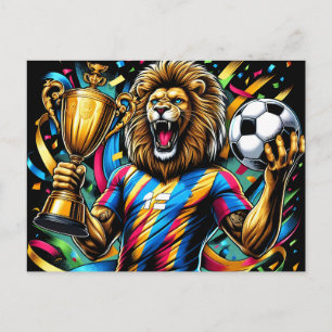 ライオン サッカー チャンピオン トロフィー フットボール 勝利 案内ポストカード