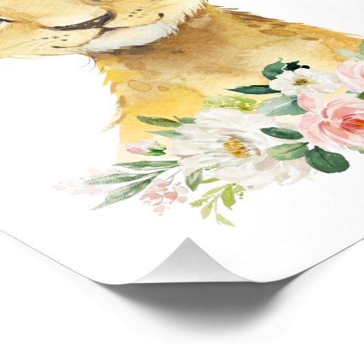 ライオン、サファリ、ジャングル、ピンクの花、女の子子供部屋 フォトプリント (角)