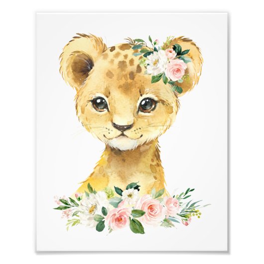 ライオン、サファリ、ジャングル、ピンクの花、女の子子供部屋 フォトプリント (正面)