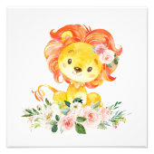 ライオン、サファリ、ジャングル、ピンクの花、女の子子供部屋 フォトプリント (正面)