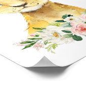 ライオン、サファリ、ジャングル、ピンクの花、女の子子供部屋 ポスター (角)