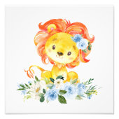 ライオン、サファリ、ジャングル、青い花、男の子子供部屋 フォトプリント            (正面)