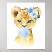 ライオン、サファリ、ブルーバブルガム、ボーイ子供部屋 ポスター (正面)