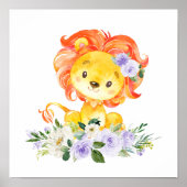 ライオン、サファリ、紫の花男女兼用、 ポスター (正面)