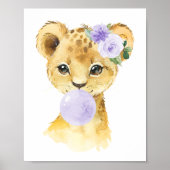 ライオン、サファリ、紫色のバブルガム男女兼用、 ポスター (正面)