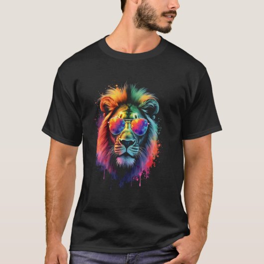 ライオン サングラス アート Tシャツ (正面)