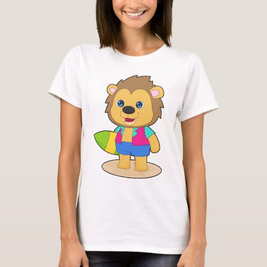 ライオン+サーフィン+サーフボード+夏 Tシャツ (正面)