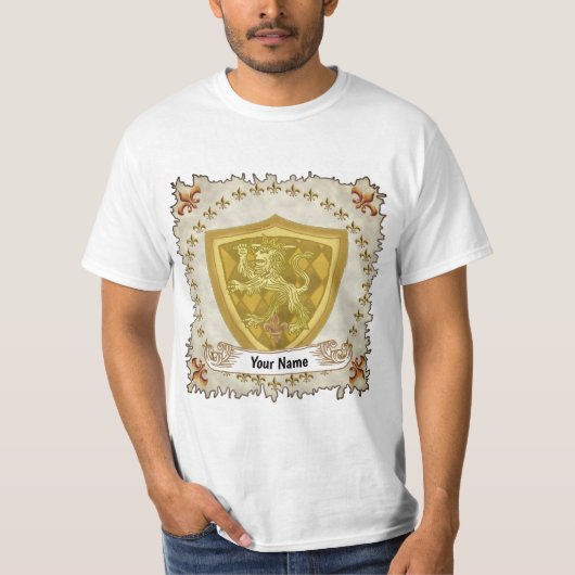 ライオン・シールド ファミリークレスト 姓 Tシャツ (正面)