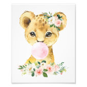 ライオン、ジャングルサファリ、ピンクバブルガム、女の子子供部屋 フォトプリント (正面)