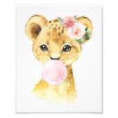 ライオン、ジャングルサファリ、ピンクバブルガム、女の子子供部屋 フォトプリント (正面)