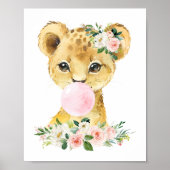 ライオン、ジャングルサファリ、ピンクバブルガム、女の子子供部屋 ポスター (正面)