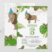 ライオン・ジャングル動物の誕生日パーティー 招待状 (正面/裏面)