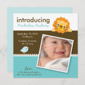 ライオン＆バーディー デザイナー 誕生発表 (青) 案内状 (正面/裏面)