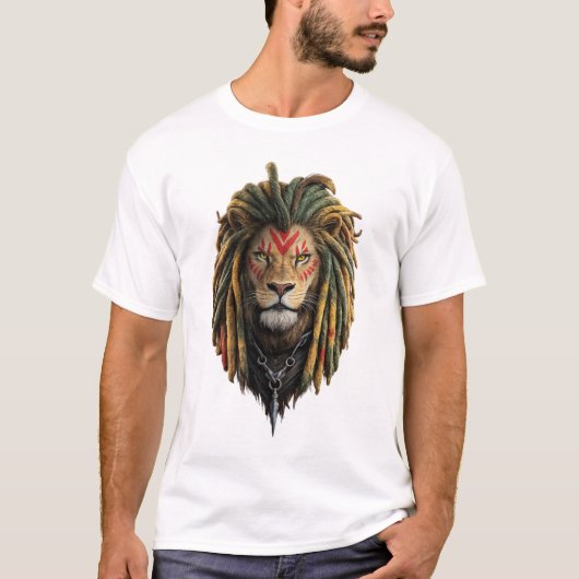 ライオン ラスタスタイル Tシャツ - レゲエにインスパイアされたデザイン (正面)