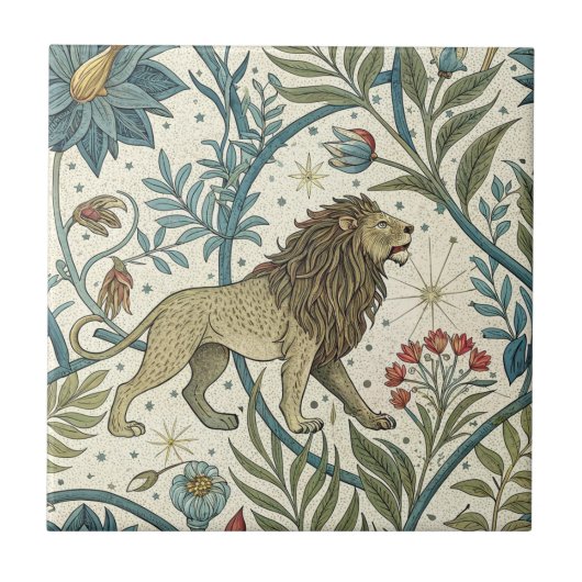 ライオン〔占星術の〕十二宮図標識ヴィンテージシエレガントームレスパターン タイル (正面)