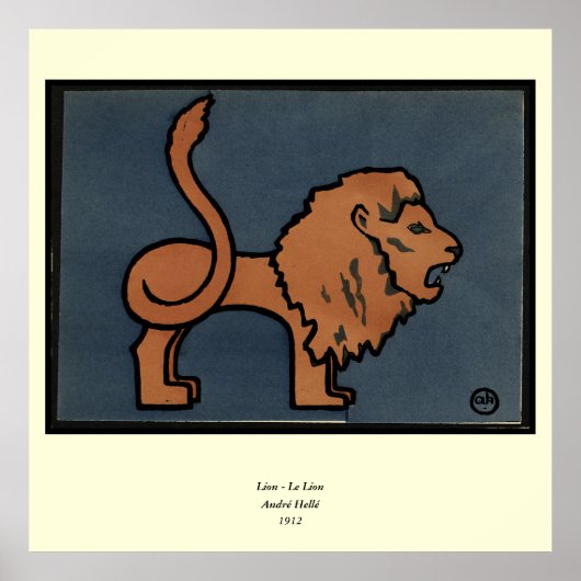 ライオン – 古代カラフル書イラストレーション ポスター (正面)