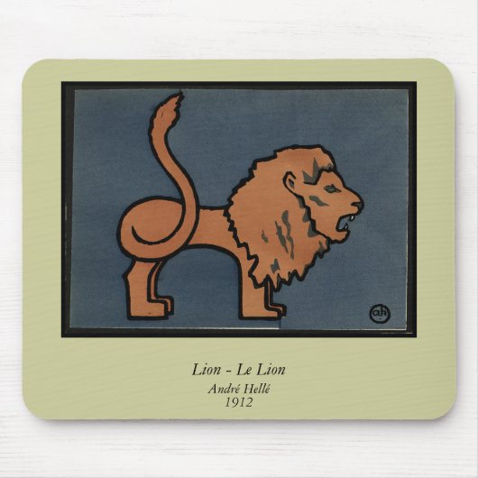 ライオン – 古代カラフル書イラストレーション マウスパッド (正面)