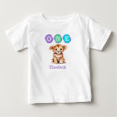 ライオン 名前入り 1歳の誕生日 パープル ベビーTシャツ (正面)