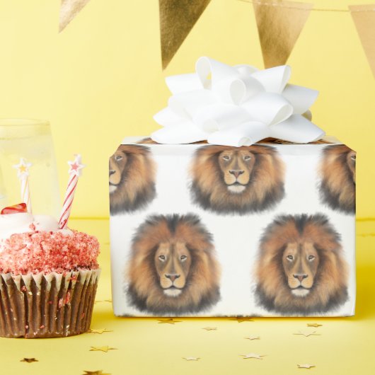 ライオン 水彩 レオ 王 サファリ 動物 ジャングル 猫 ラッピングペーパー (誕生日パーティー)