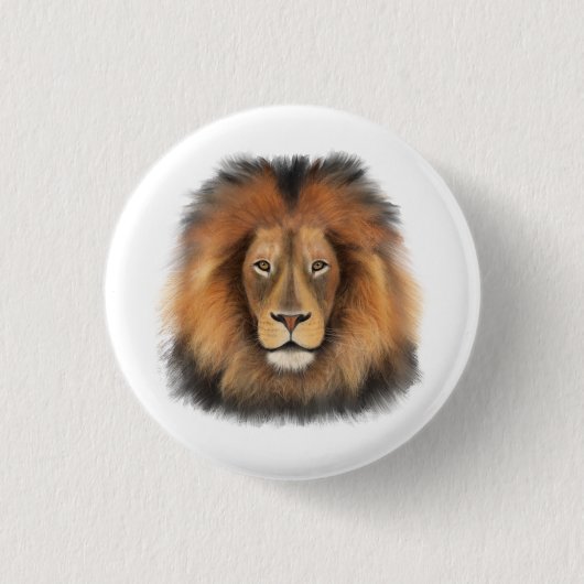 ライオン 水彩 レオ 王 サファリ 動物 ジャングル 猫 缶バッジ (正面)